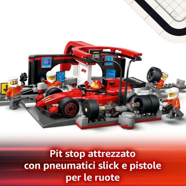 Lego city 60443 pit stop e meccanici con monoposto ferrari f1 - officina, macchina giocattolo e accessori, giochi bambini 6+ - LEGO CITY, LEGO