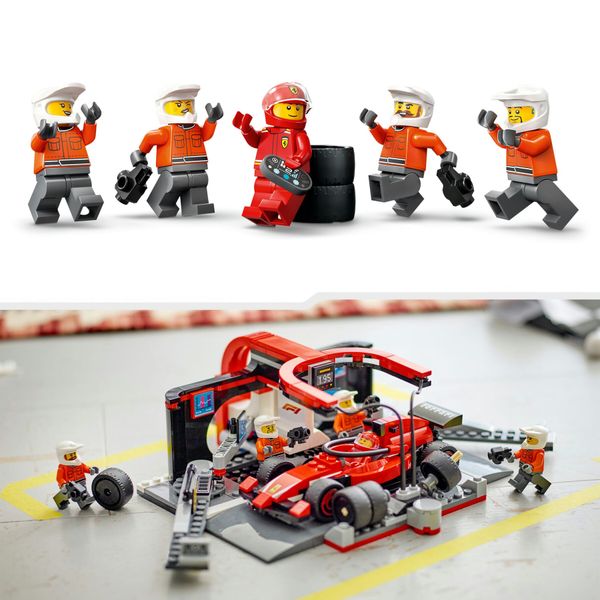 Lego city 60443 pit stop e meccanici con monoposto ferrari f1 - officina, macchina giocattolo e accessori, giochi bambini 6+ - LEGO CITY, LEGO