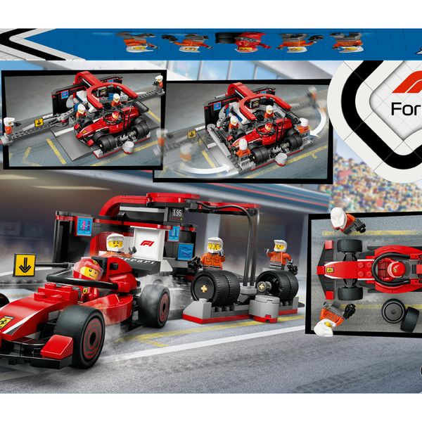 Lego city 60443 pit stop e meccanici con monoposto ferrari f1 - officina, macchina giocattolo e accessori, giochi bambini 6+ - LEGO CITY, LEGO
