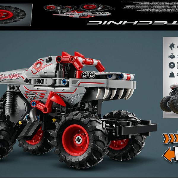 Lego technic 42200 pull-back thunderroarus, monster truck giocattolo da costruire, giochi bambini 7+, regalo fan monster jam - LEGO TECHNIC, LEGO
