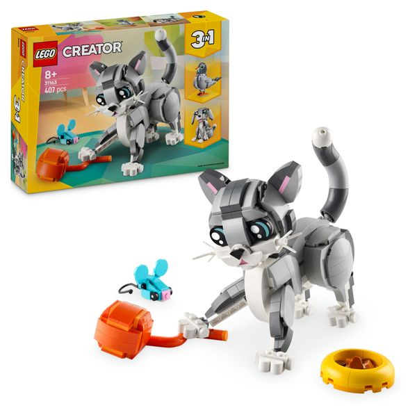 Lego creator 3 in 1 31163 gatto giocoso giocattolo, si trasforma in piccione o in cane - animali da costruire per bambini 8+ - LEGO CREATOR, Lego