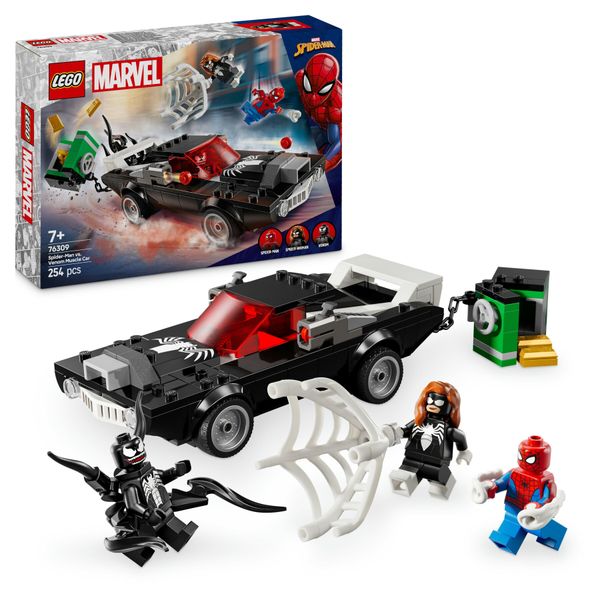 Lego marvel 76309 spider-man contro muscle car di venom, macchina giocattolo da costruire con 3 minifigure, gicohi bambini 7+ - LEGO SUPER HEROES, Lego