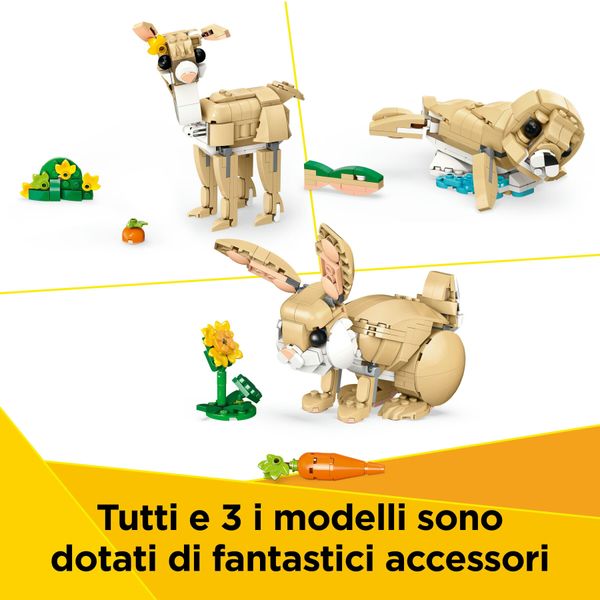 Lego creator 3 in 1 31162 adorabile coniglio giocattolo, si trasforma in lama o in foca, animali da costruire per bambini 8+ - LEGO CREATOR, LEGO