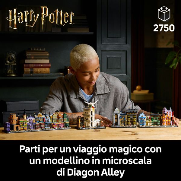 Lego harry potter 76444 negozi di magia di diagon alley, kit modellismo per adulti in microscala con edifici e 12 personaggi - LEGO® Harry Potter™, LEGO