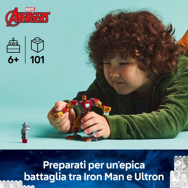 Lego marvel 76307 mech di iron man contro ultron - action figure giocattolo da costruire con 2 minifigure, gioco bambini 6+ - LEGO SUPER HEROES, LEGO