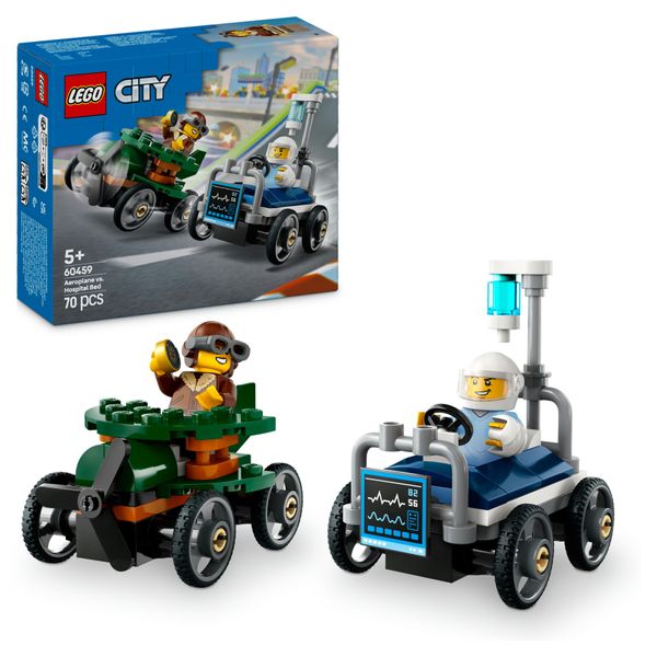 Lego city 60459 pack veicoli da corsa: aereo contro letto d’ospedale, auto giocattolo con 2 minifigure, giochi per bambini 5+ - LEGO CITY, Lego
