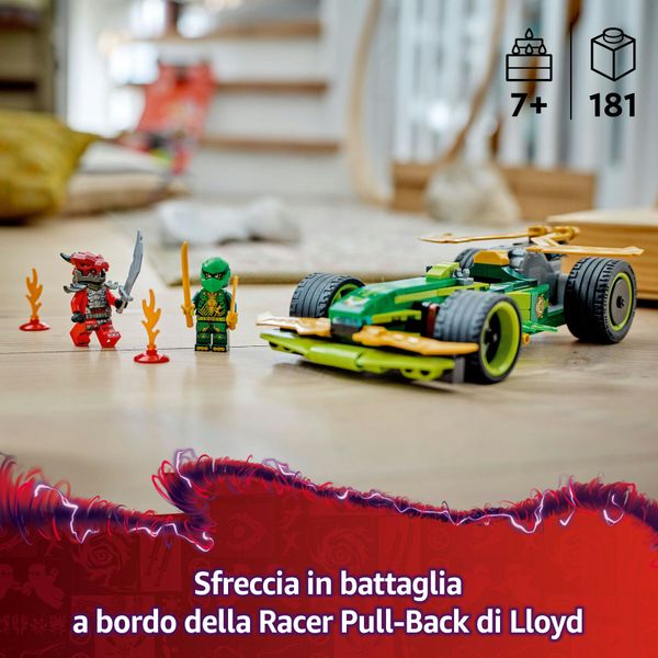 Lego ninjago 71828 racer pull-back di lloyd - modello di auto da corsa giocattolo con 2 minifigure e armi, giochi bambini 7+ - LEGO NINJAGO, LEGO