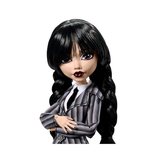Monster high mercoledì - mercoledì addams, bambola da collezione in uniforme nevermore academy con mano e accessori premium - Monster High