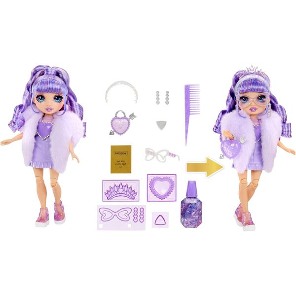 Rainbow high creative crystals violet - bambola fashion arcobaleno da 28 cm con kit per accessori di cristallo, anello per te, fai da te - Rainbow High