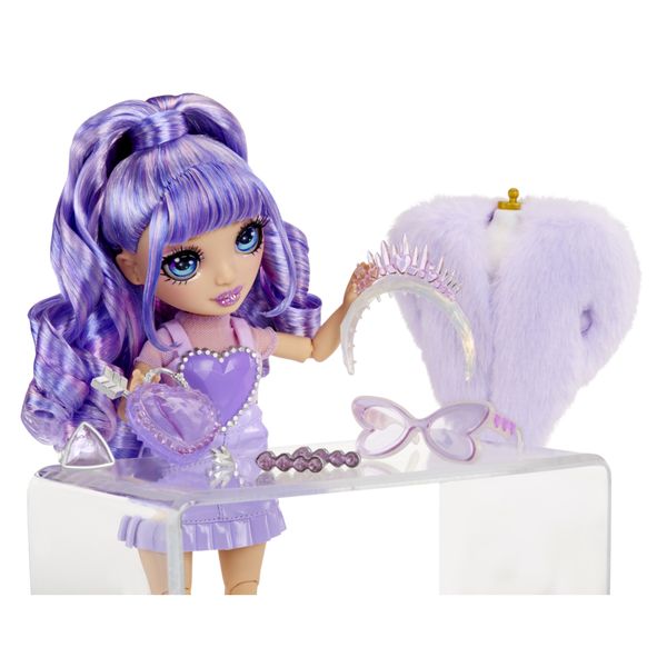 Rainbow high creative crystals violet - bambola fashion arcobaleno da 28 cm con kit per accessori di cristallo, anello per te, fai da te - Rainbow High