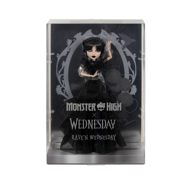 Monster high mercoledì - rave'n mercoledì, bambola da collezione in abito nero dallo stile gotico - Monster High