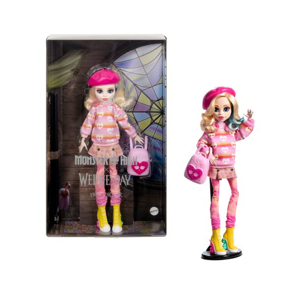 Monster high mercoledì - enid sinclair, bambola da collezione in abito rosa con accessori premium - Monster High
