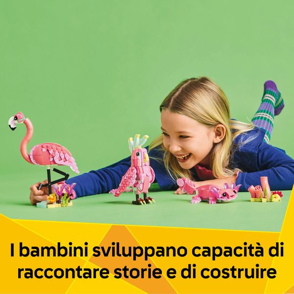 Lego creator 3in1 31170 animali selvatici: fenicottero rosa giocattolo, si trasforma in cacatua o in axolotl, giochi bambini8+ - LEGO CREATOR, LEGO