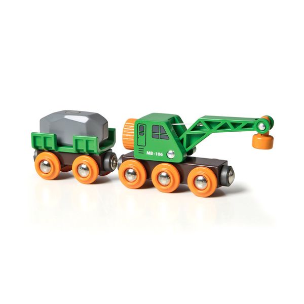 Brio vagone con gru - set 4 pezzi - accessorio per ferrovia in legno - BRIO