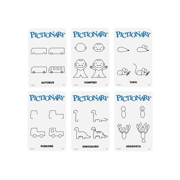Mattel games - pictionary, con indizi in italiano, pennarelli cancellabili, lavagnette e clessidra - PICTIONARY