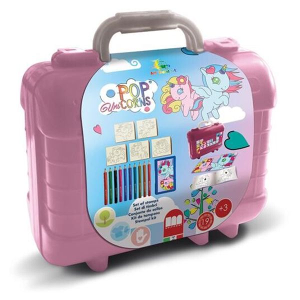 Multiprint - travel pop unicorns - coloring set con timbri e colori - 