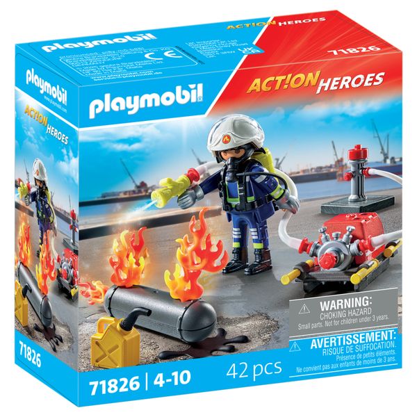 Playmobil action heroes 71826 - pompiere con pompa d'acqua per bambini dai 4 anni - Playmobil