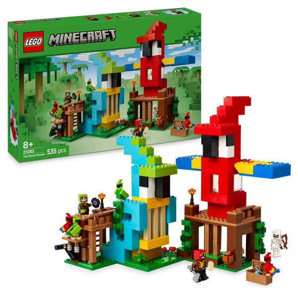 Lego minecraft 21282 le case pappagallo giocattolo con funzioni, personaggi e accessori, gioco bambini 8+ fan dei videogiochi - MINECRAFT, Lego