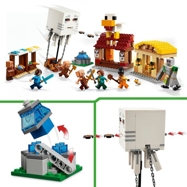 Lego minecraft 21273 attacco al villaggio del ghast-pallone, giocattolo con casa, funzione esplosiva e personaggi, ragazzi 10+ - MINECRAFT, LEGO
