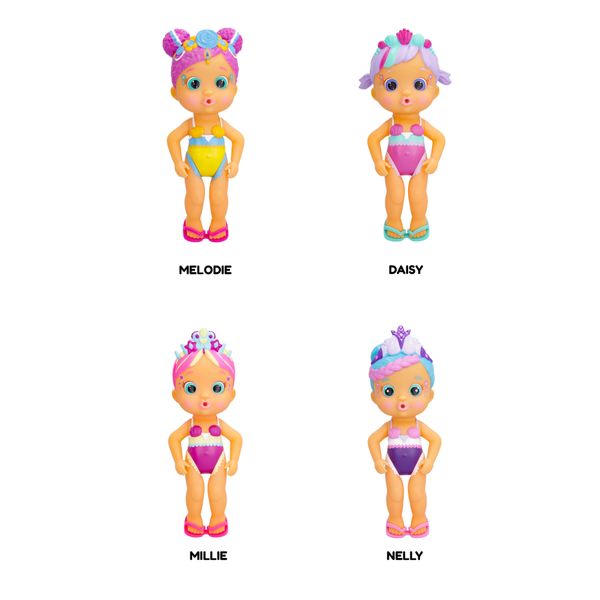 Bloopies mermaids magic tails, bambola singola assortita per il bagnetto 2 in 1: sirena e bambina, spruzzano acqua - BLOOPIES