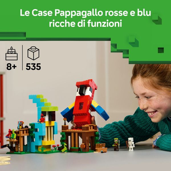 Lego minecraft 21282 le case pappagallo giocattolo con funzioni, personaggi e accessori, gioco bambini 8+ fan dei videogiochi - MINECRAFT, LEGO