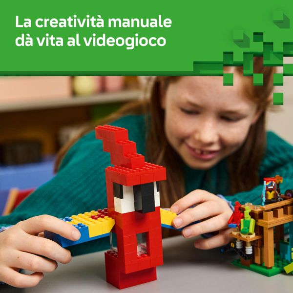 Lego minecraft 21282 le case pappagallo giocattolo con funzioni, personaggi e accessori, gioco bambini 8+ fan dei videogiochi - MINECRAFT, LEGO