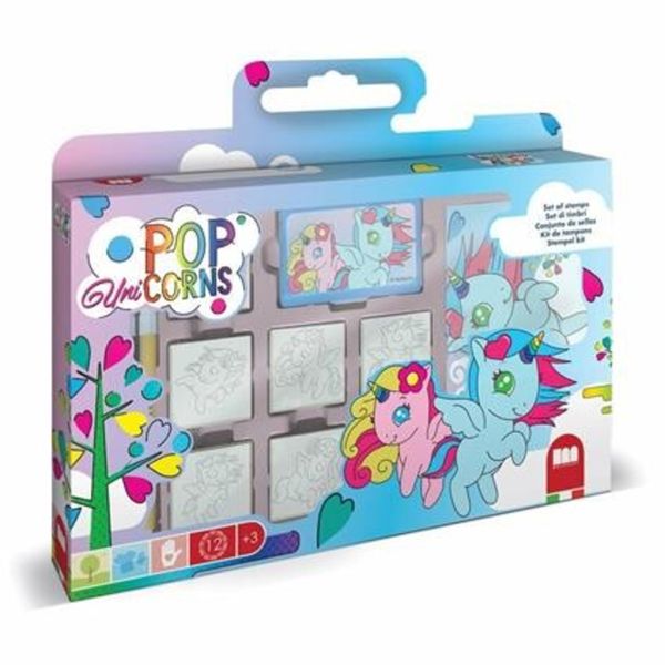 Multiprint - set valigetta 7 timbri per bambini pop unicorno - 