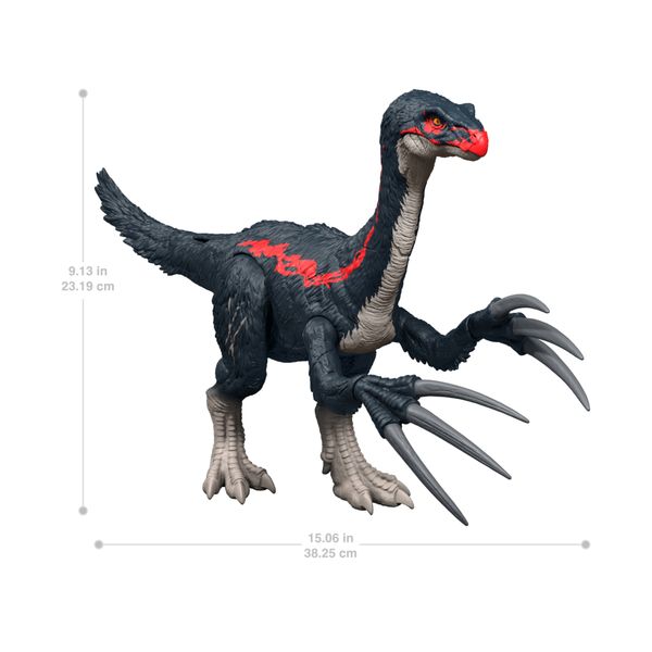 Mattel jurassic world - terizinosauro attacca e ruggisci, dinosauro con azione d'attacco, ruggito ed effetti sonori - Jurassic World