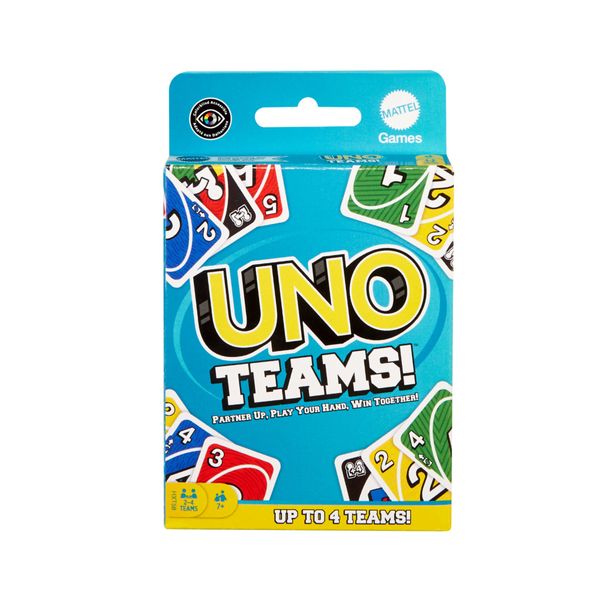 Mattel games - uno teams, versione a squadre, regole speciali e nuove carte squadra jolly - UNO