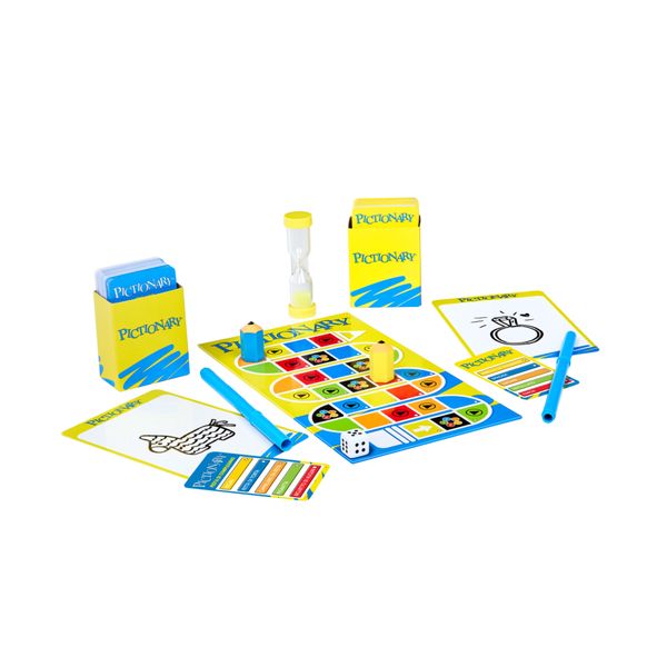 Mattel games - pictionary, con indizi in italiano, pennarelli cancellabili, lavagnette e clessidra - PICTIONARY