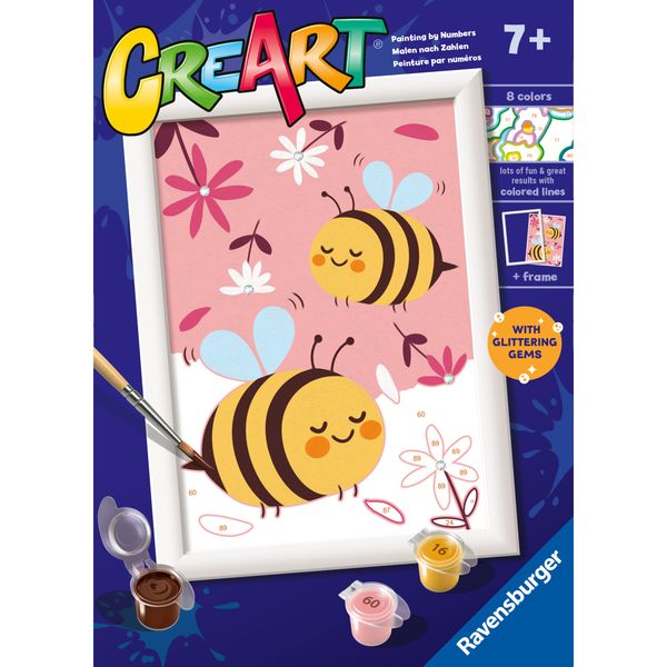 Ravensburger creart - apette felici - kit per dipingere con numeri, 7+ anni - RAVENSBURGER