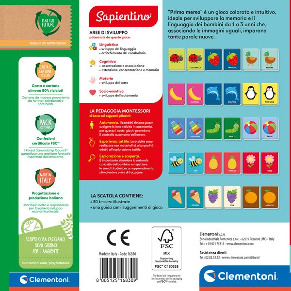 Clementoni - montessori flashcards baby - primo memo - 16830 - SAPIENTINO