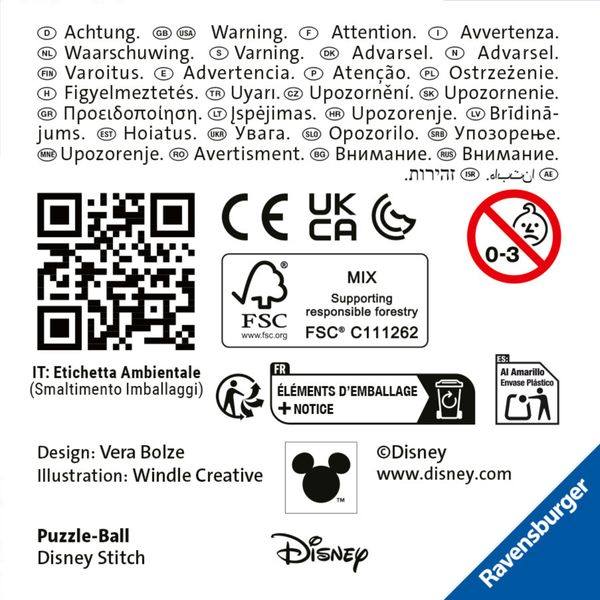 Ravensburger 3d puzzle disney stitch - 54 pezzi - puzzle sferico per bambini 6+ - Disney Stitch