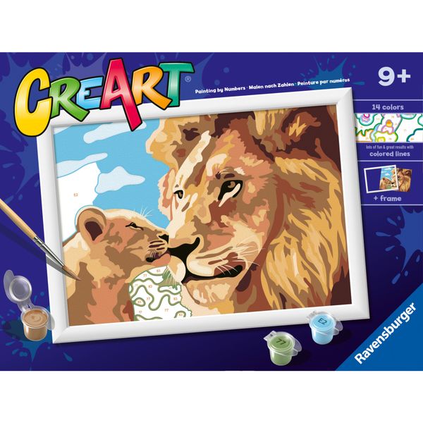 Ravensburger creart - leone e cucciolo - attività di pittura con numeri, 9+ anni - RAVENSBURGER
