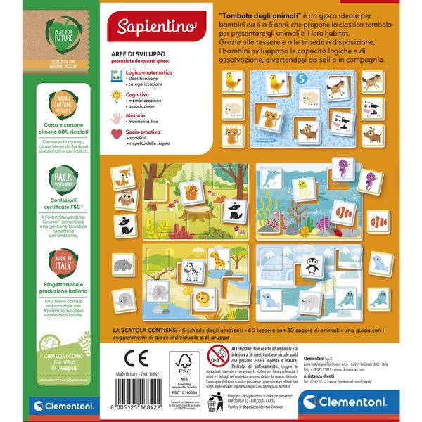 Clementoni tombola degli animali 16842 – gioco tradizionale tombola per bambini - SAPIENTINO