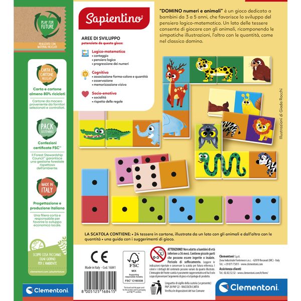 Clementoni domino numeri e animali 16841 – gioco educativo con numeri e animali - SAPIENTINO