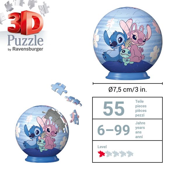 Ravensburger 3d puzzle disney stitch & angel - 54 pezzi - coppia iconica 6+ anni - Disney Stitch