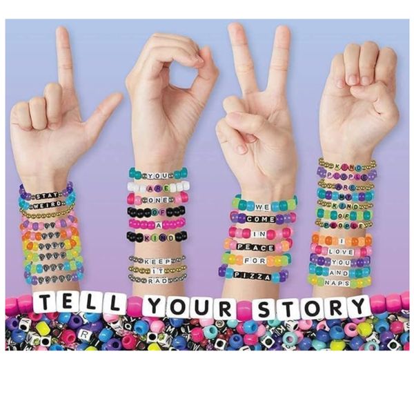 Crayola creations - set crea i tuoi braccialetti alphabet bead – it’s my story, attività creativa e regalo per bambine, da 8 anni - CRAYOLA