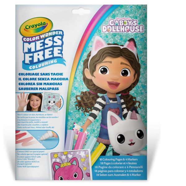 Crayola color wonder - coloring set con 18 pagine da colorare e 4 pennarelli senza macchia, soggetto gabby's dollhouse - CRAYOLA, GABBY'S DOLLHOUSE