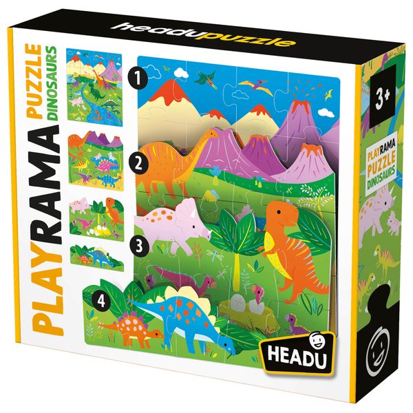 Playrama puzzle the dinosaurs – scena preistorica 3d da comporre - 3m+ - headu - HEADU