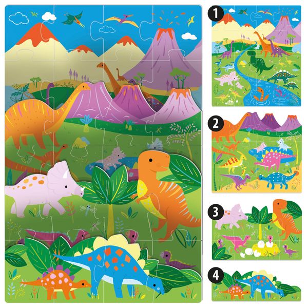 Playrama puzzle the dinosaurs – scena preistorica 3d da comporre - 3m+ - headu - HEADU