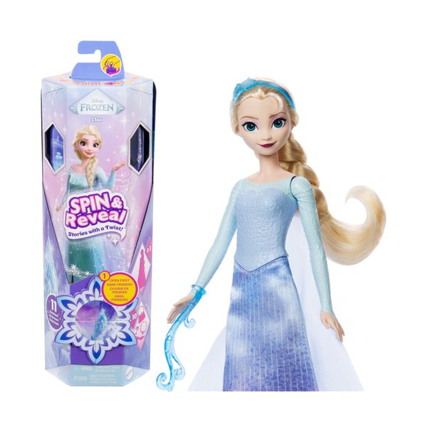 Mattel disney frozen - elsa spin & reveal, bambola ispirata al film disney con 11 sorprese incluse - Frozen