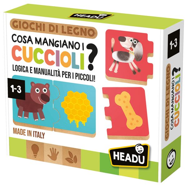 Cosa mangiano i cuccioli – gioco educativo per bambini - logica e manualità - HEADU