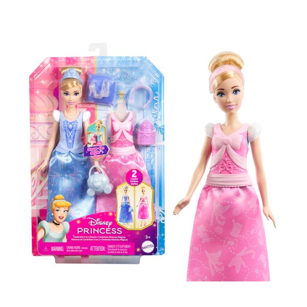 Mattel disney princess - cenerentola 2 storie in 1, bambola alla moda ispirata al film con 2 look intercambiabili - DISNEY PRINCESS