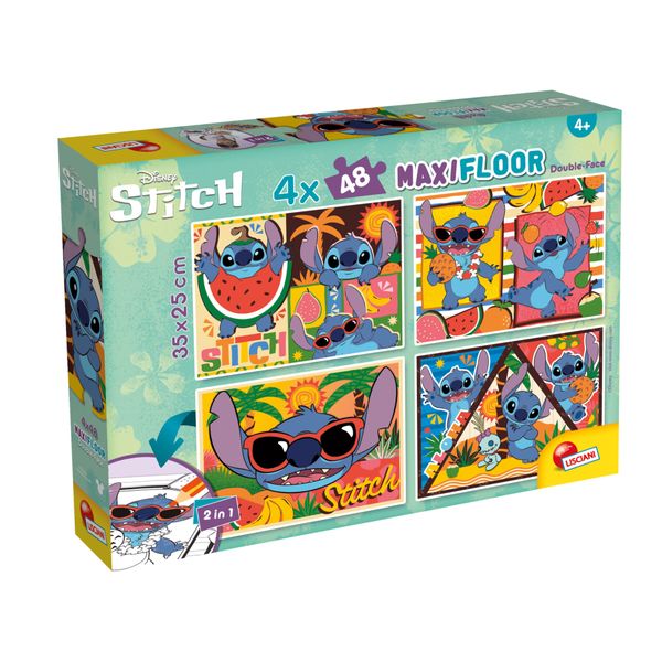 Puzzle df maxi floor 4x48 lilo & stitch – set di 4 puzzle disney da 48 pezzi - LISCIANI, Disney Stitch