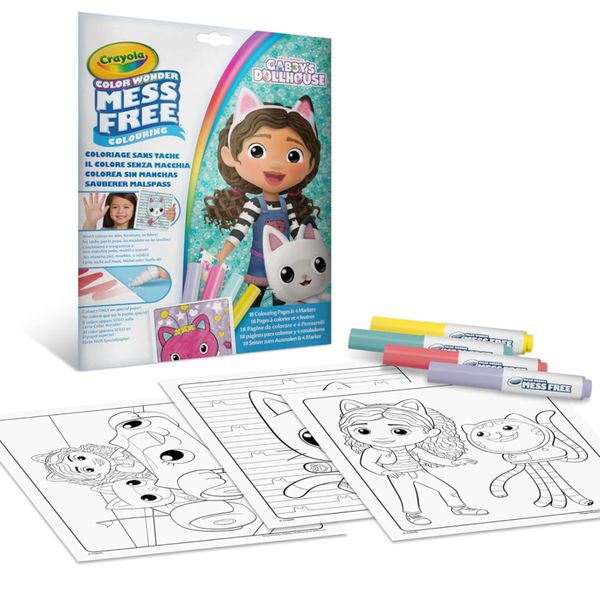 Crayola color wonder - coloring set con 18 pagine da colorare e 4 pennarelli senza macchia, soggetto gabby's dollhouse - CRAYOLA, GABBY'S DOLLHOUSE