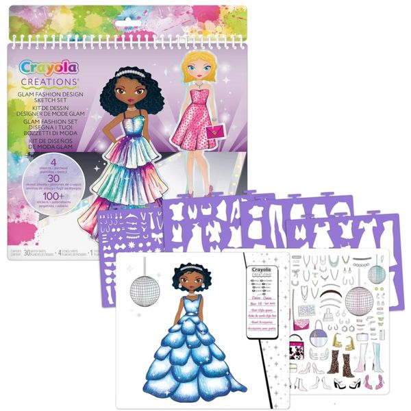 Crayola creations glam fashion super set – disegna la tua collezione di moda | set creativo con stencil e stickers per bambine 8+ - CRAYOLA