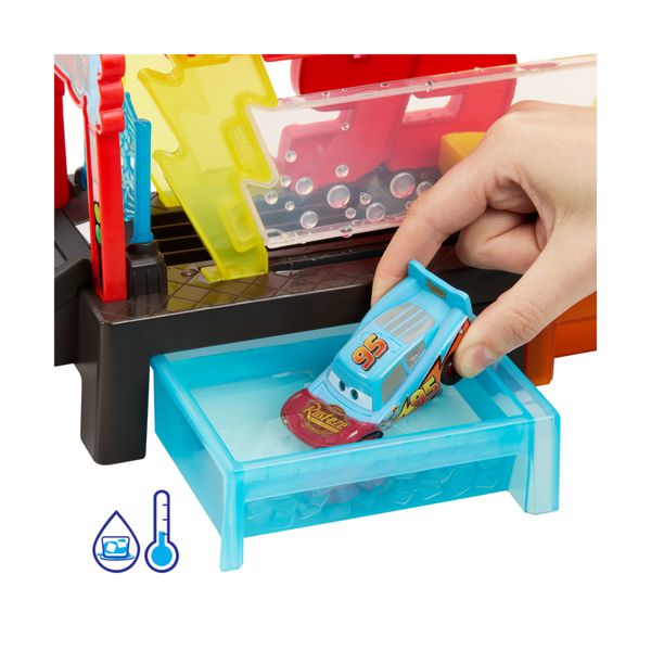 Mattel cars - autolavaggio corsa cambia colore, playset disney pixar con rampa e vasca - Cars
