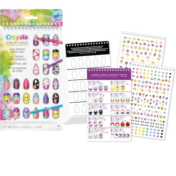 Crayola creations - nail art album, set da disegno con stickers per creare bozzetti di unghie, 04-1275 - CRAYOLA