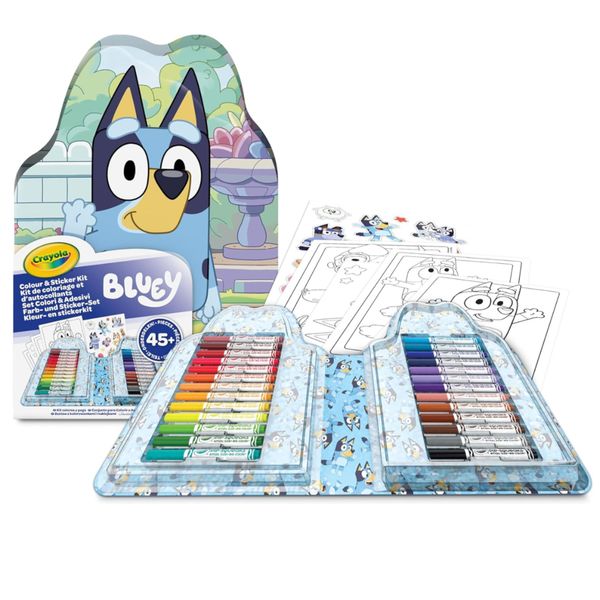 Crayola - valigetta colori & adesivi bluey, set con pennarelli, pagine da colorare, adesivi, 45 pezzi, regalo creativo per bambini, da 5 anni, 04-0784 - CRAYOLA